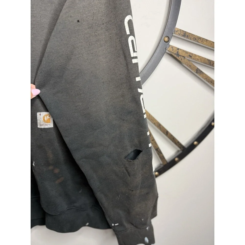Carhartt Distressed Black Knit Loose Fit Hooded Pullover Men's L Long Sleeve